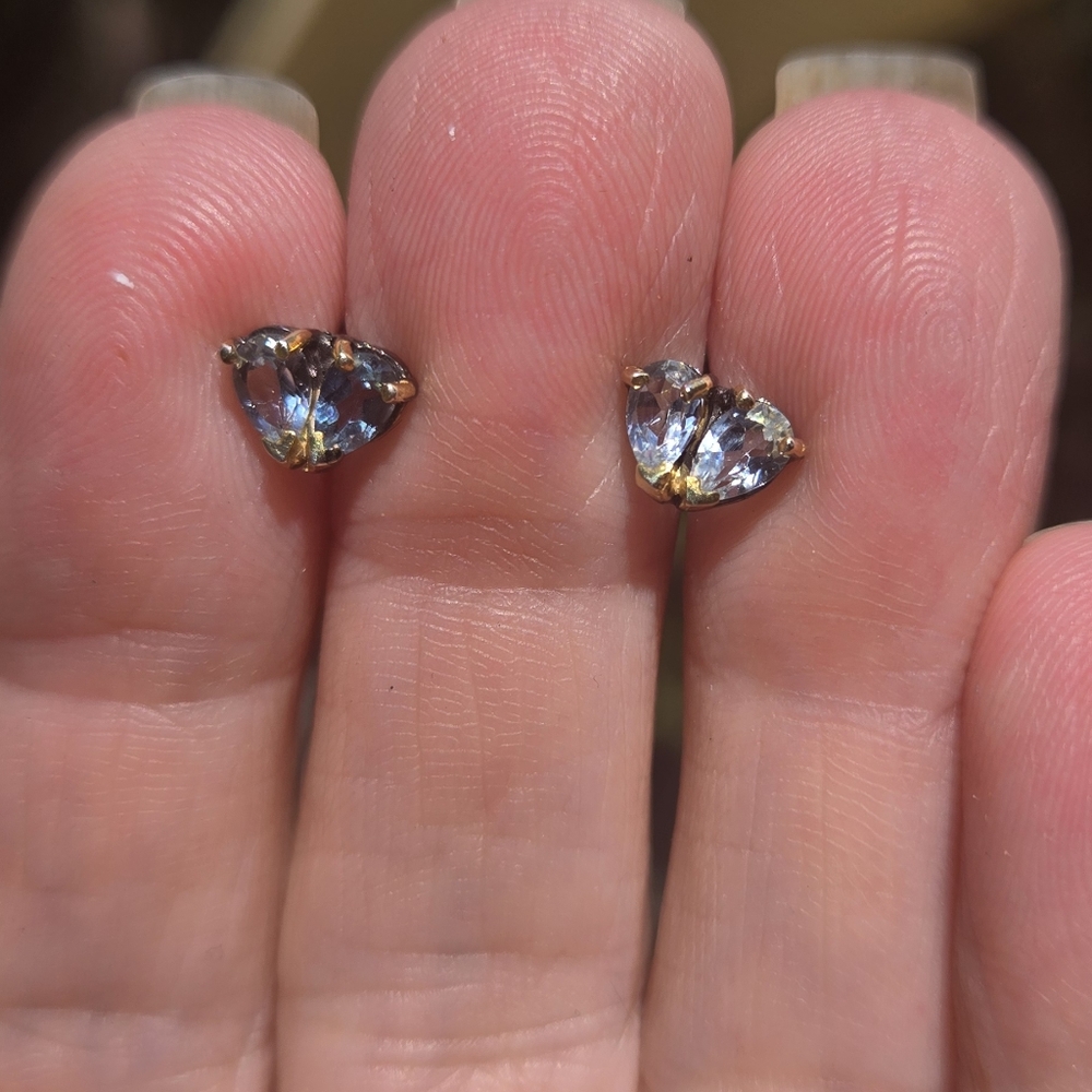 Blue Topaz Natural Sterling Rhodium & Gold Stud Earrings - Picture 4 of 9